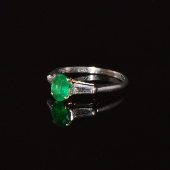 Certified Natural 1.1CTS VS G Diamond Emerald Platinum 18K Gold Three Stone Ring - Picture 3 of 10